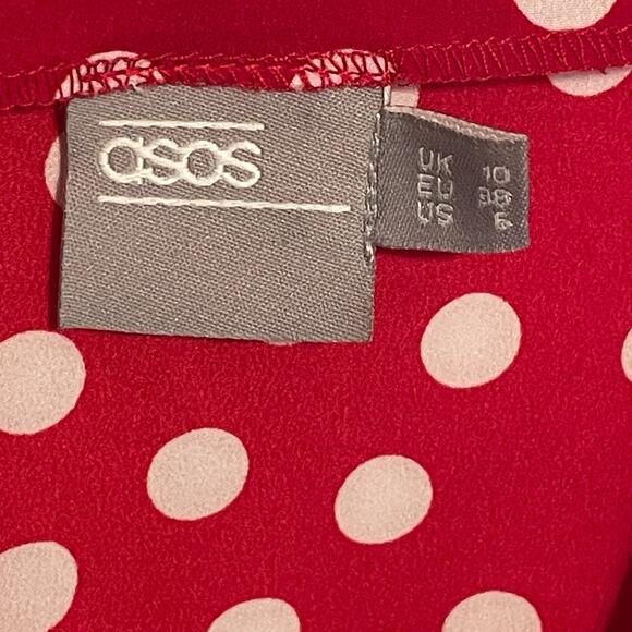 ASOS Design Polka Dot Cropped Top Womens Size 6 Red White Tie Front Blouse - Picture 8 of 11